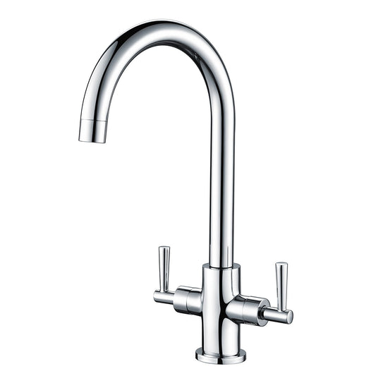 Hapilife Kitchen Sink Mixer Tap Monobloc Dual Lever Chrome 360? Swivel Spout Mono Kitchen Mixer Taps 1 Hole Twin Lever Sink Tap Stainless Steel
