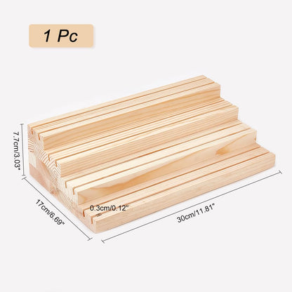 NBEADS 4-Tier Wood Jewelry Display Stand, Wooden Earring Organizer Holder with Grooves Jewelry Showcase Rack for Rings Earring Display Cards Photo
