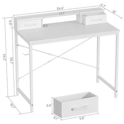 Feonase Industrial-Style Computer Desk with Elevated Monitor Riser & Dual Drawers – 100cm Wide MDF Desktop for Home Office