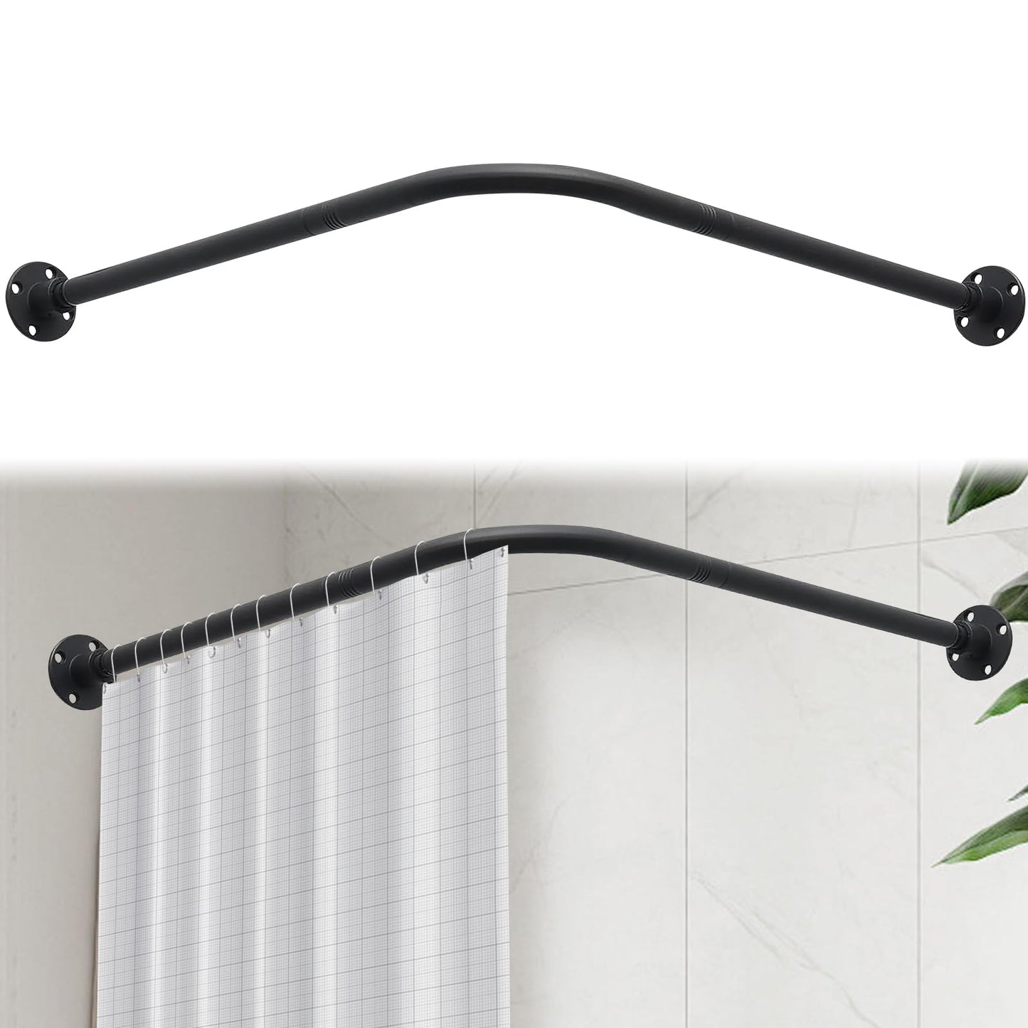 L Shaped Shower Curtain Rail, Adjustable Corner Shower Tension Rod Rod Wall Mounted Bathroom Corner Curtain Hanger Pole Bath Metal Shower Rail Bar,