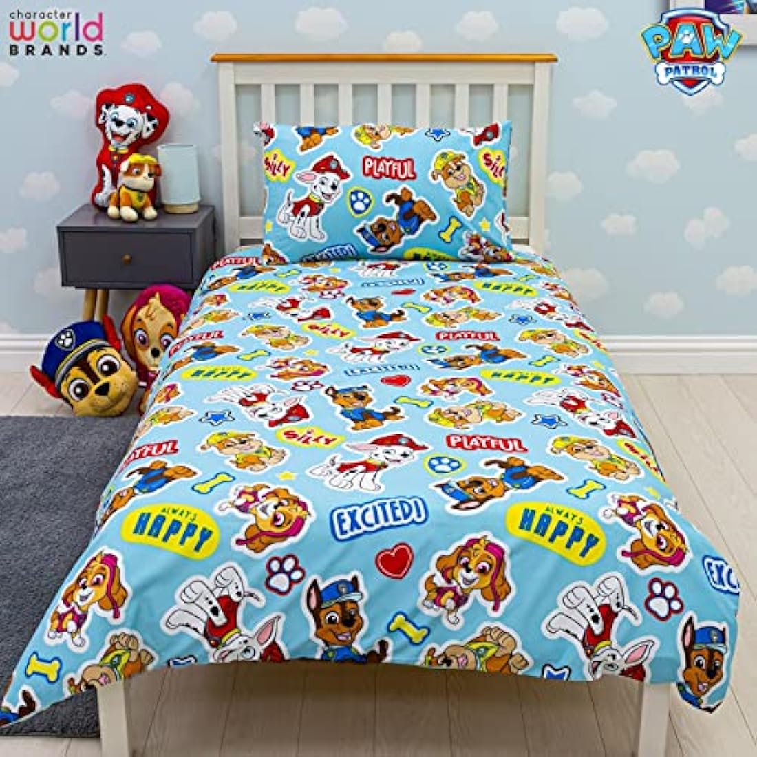 Paw Patrol Official Single Childs Duvet Cover Set | Pupster Design Reversible 2 Sided Bedding Including Matching Pillow Case | Brands Single Bed Set