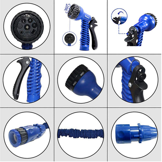 Jackeyhouse 100FT / 150FT / 200FT Magic Stretch Flexible Expandable 3 x Expanding Garden Hose Pipe Natural Triple Layer Light Weight Non Kink with 7