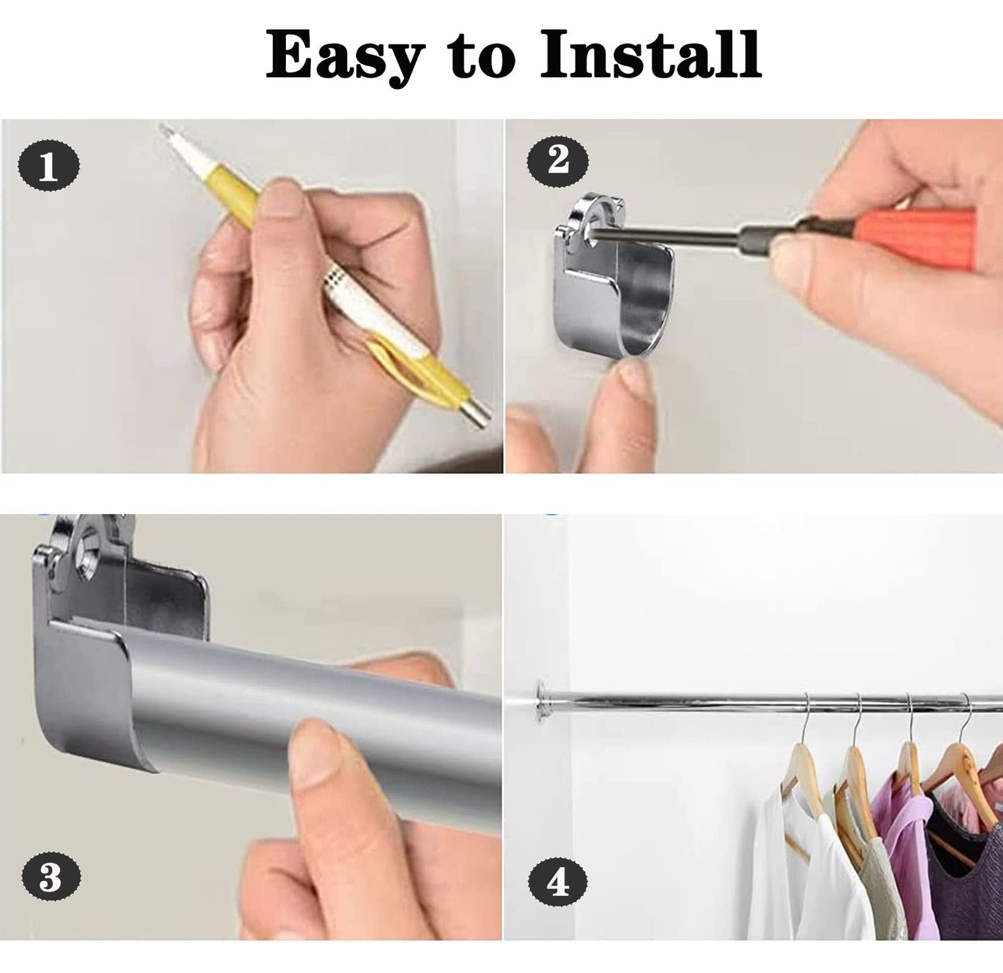 TA-VIGOR 2Pcs Wardrobe Closet Rod Bracket, U Shaped Zinc Alloy Shower Curtain Rod Pole End Supports Sockets Flange Holder Fit Rod Dia 25mm