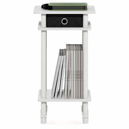 Furinno TURN-N-TUBE Side Table, 3-Tier Tall Narrow Modern End Table with Storage Bin, Open Shelf Night Stand, Bedside Table, Toolless Assembly