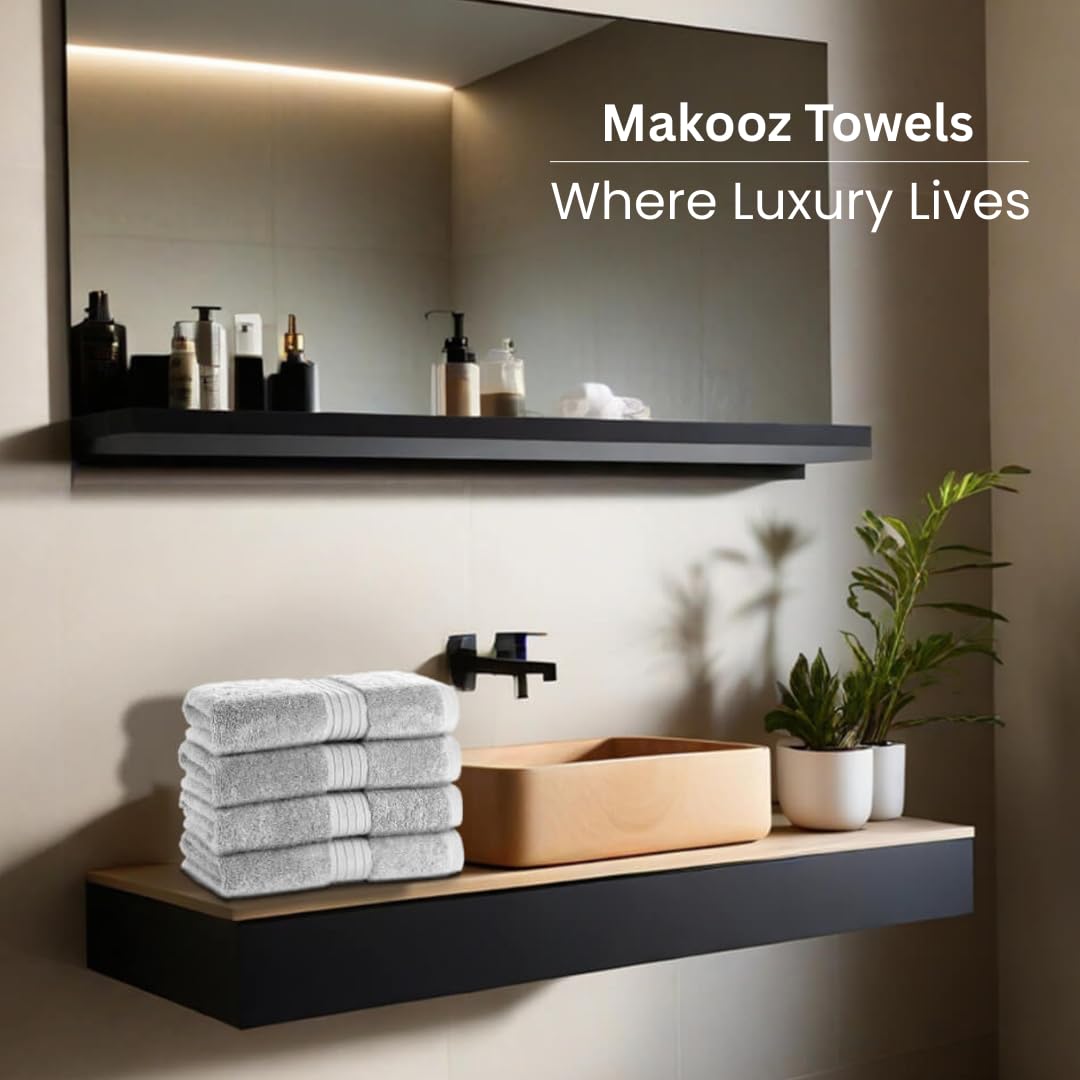 Makooz Premium 700 GSM Hand Towels for Bathroom 2 Pack – 100% Natural Ring Spun Egyptian Cotton – Luxurious Ultra Soft, Quick Dry, Absorbent