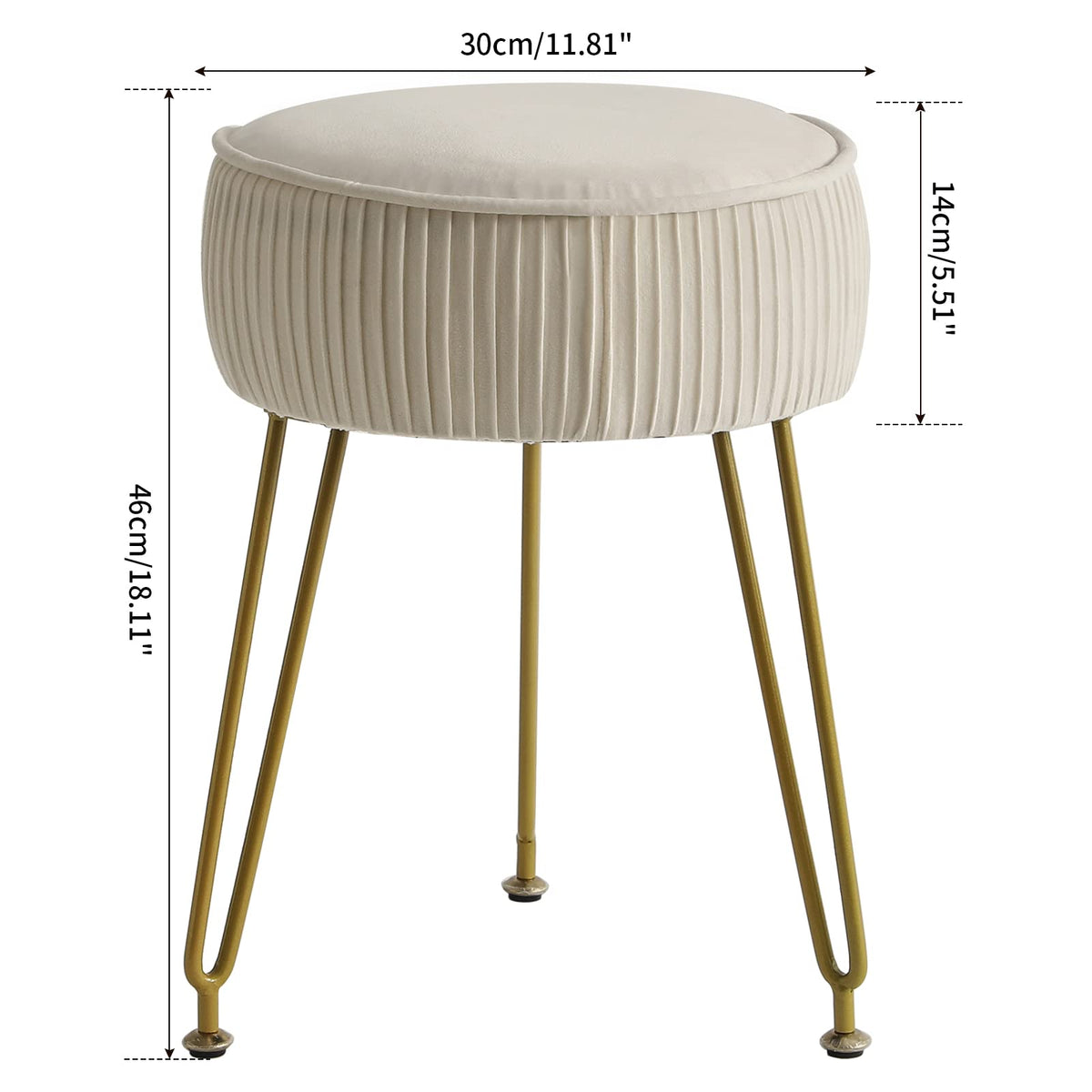 IBUYKE Makeup Vanity Stool, Velvet Round Footrest Ottoman, White L/G-30M