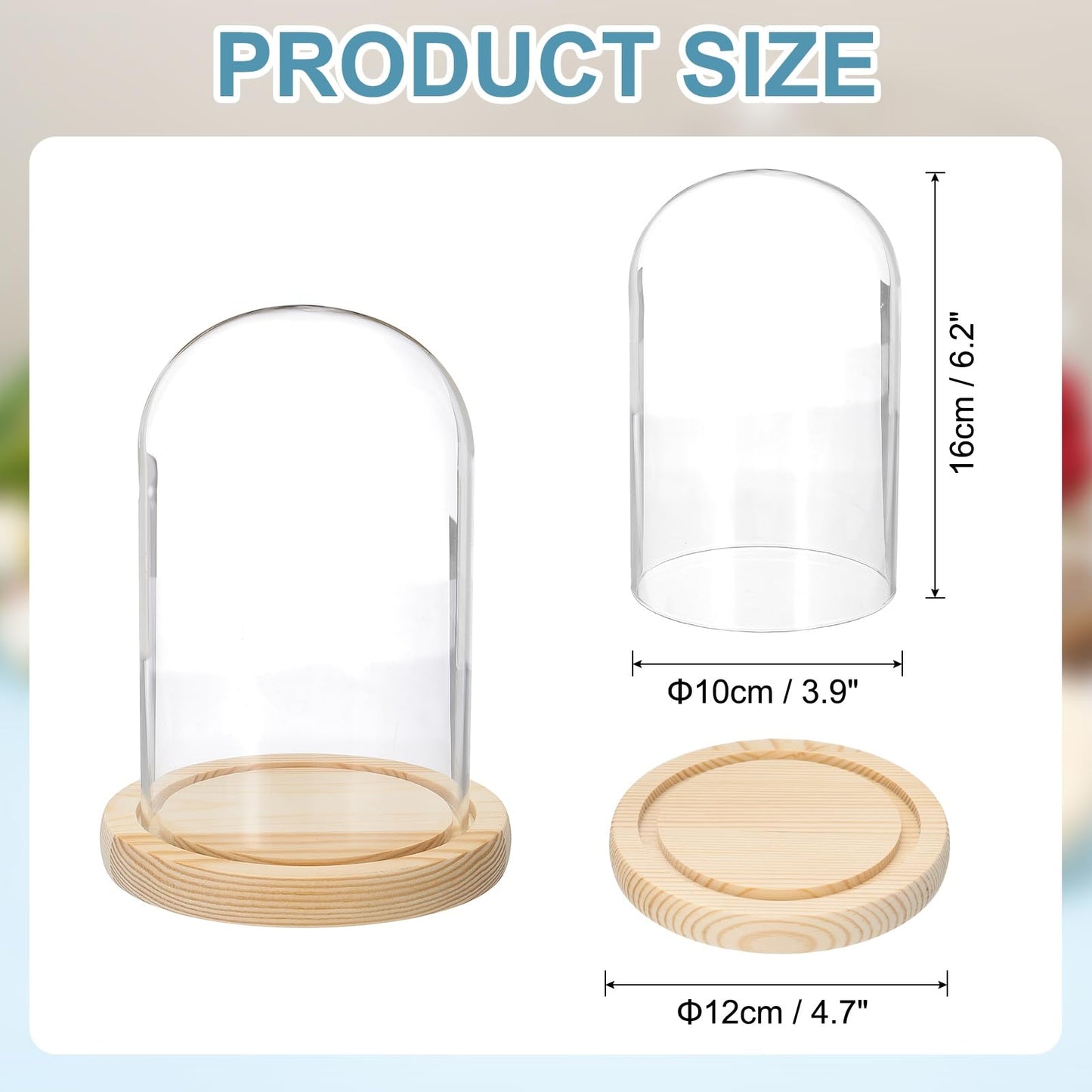 sourcing map Glass Cloche Display Dome, 6.2" x 3.9" Glass Dome Display Case Wood Base Tabletop Jar Case Decorative Bell Jar for Plant Home Decor