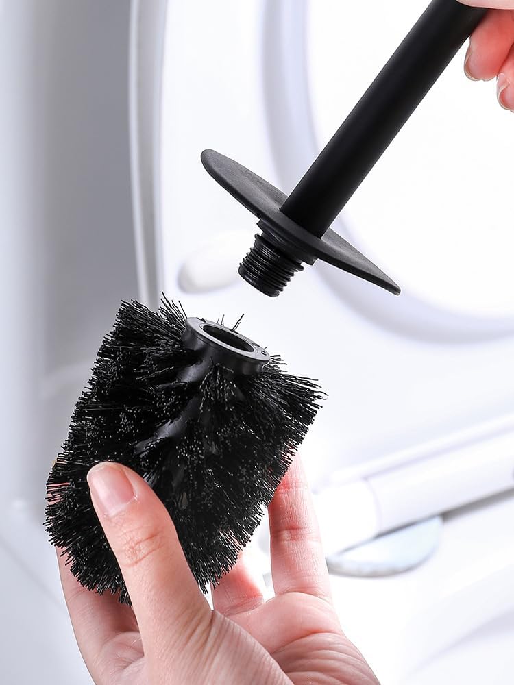 Stainless Steel Toilet Brush and Holder, floor standing, long handle,Heavy Duty Cleaner for Bathroom, Black