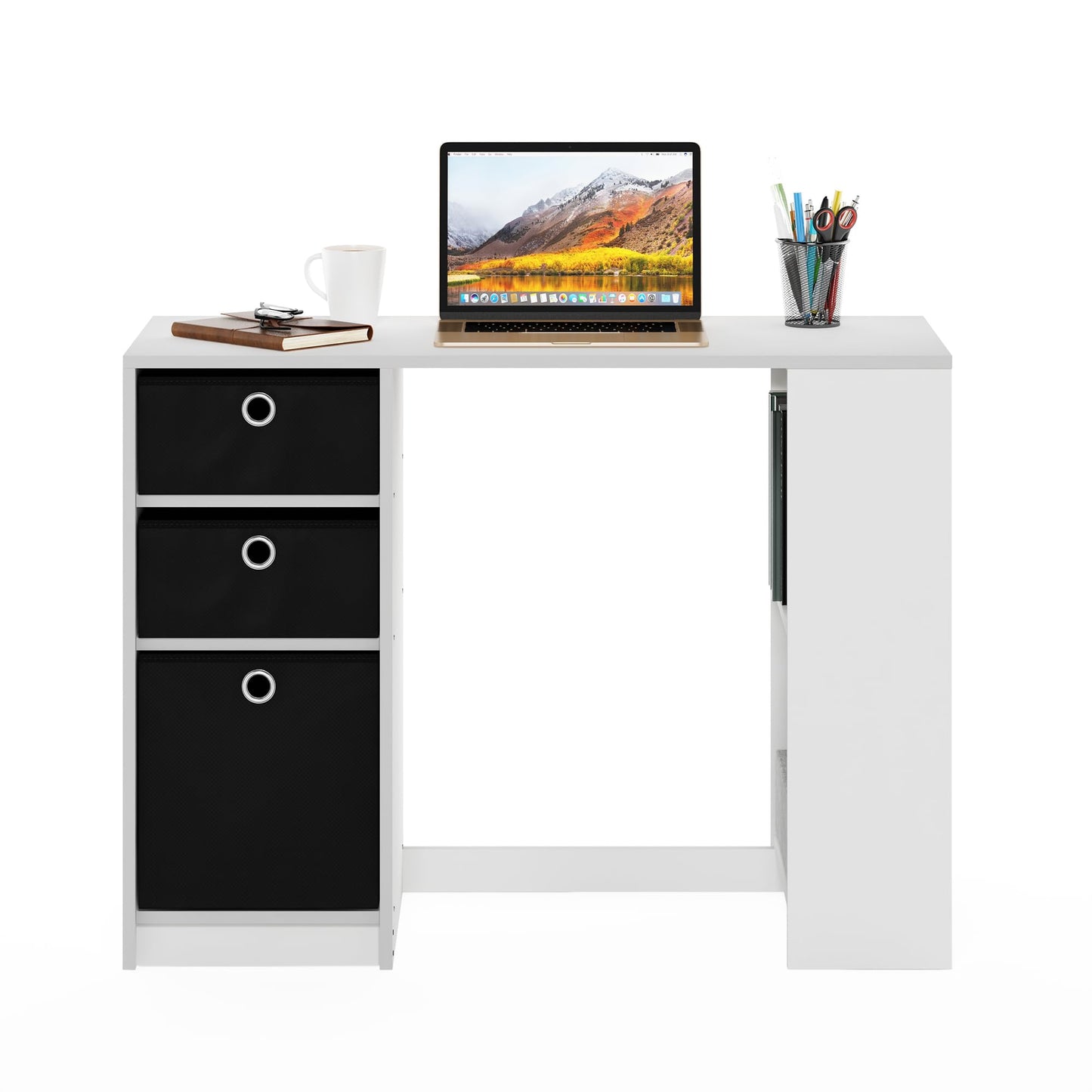 Furinno JAYA Desk, Gaming Desk with Drawer, Computer Desk, Writing Desk, Office Desk for Home Office, Study Room, Dorm, Bedroom, White