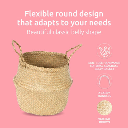 Compactor Belly Collection - Handwoven Seagrass Basket, Medium, Natural, 27X27X26 cm - Sku: RAN8405