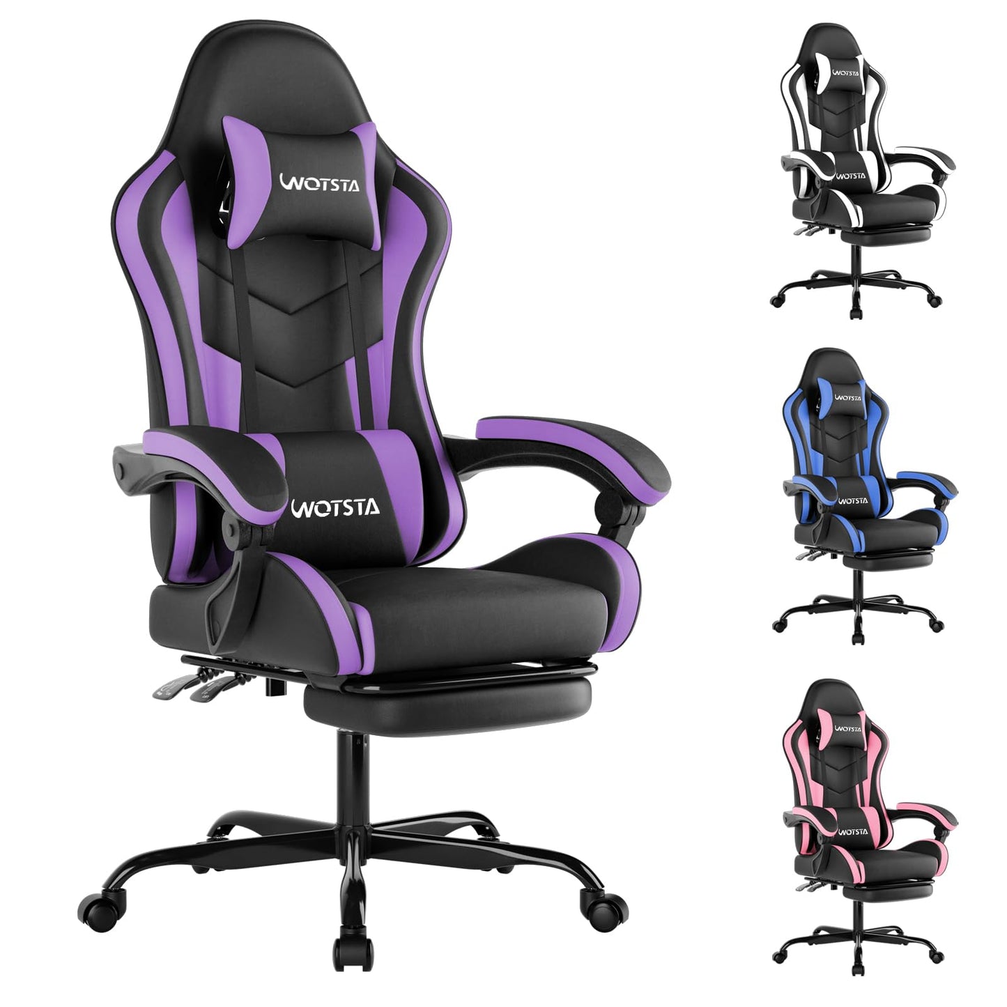 Gaming Chair with Footrest, Ergonomic Gaming Chair, Computer Chair with Lumbar Support, Head Rest