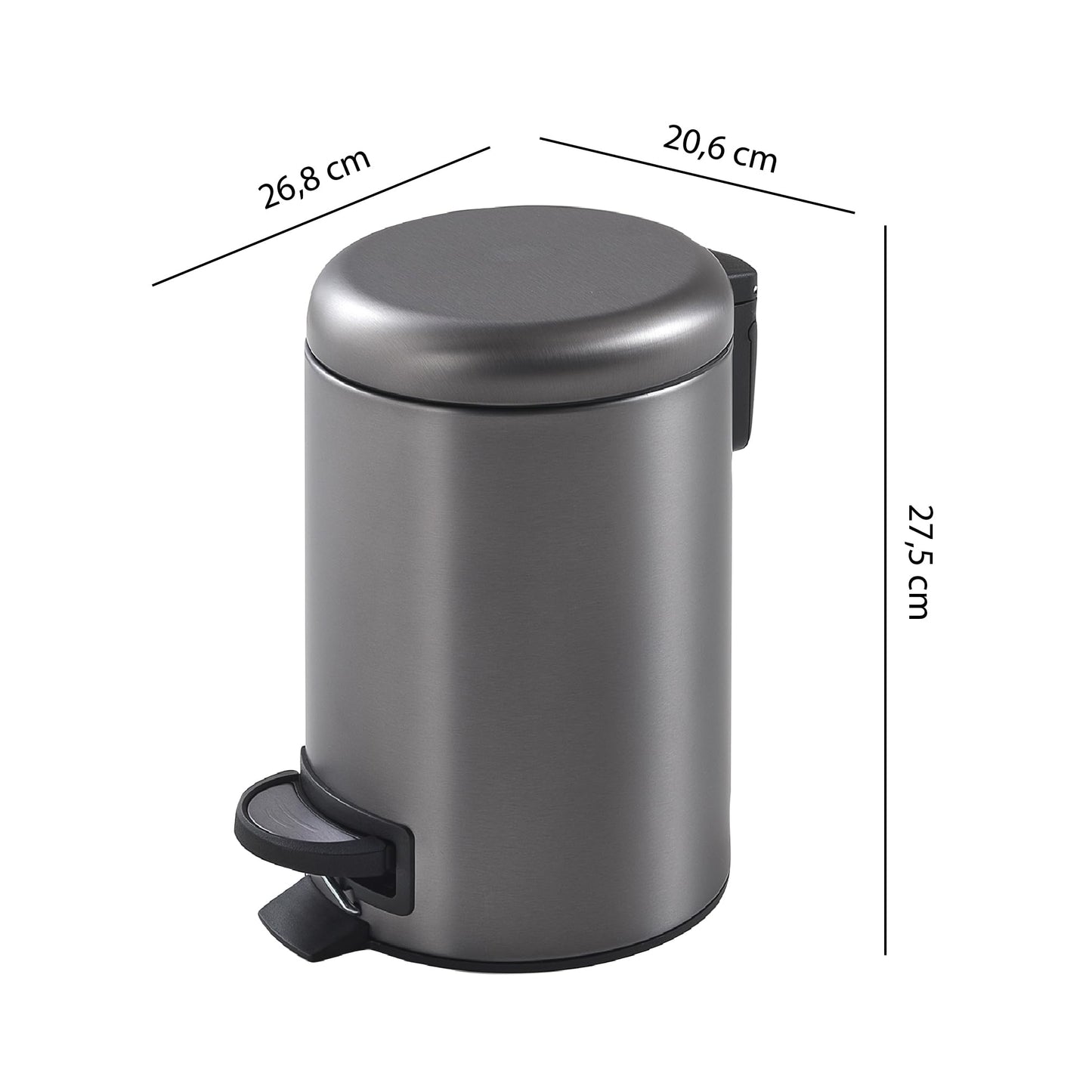 Gedy Potty 5 Litre Pedal Bin with Lid - Gun Metal
