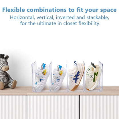 DICOSMETIC 2Pcs 4 Girds Clear Small Shoe Rack Plastic Shoes Holder 12.6x5.7x5.08 Inch Shoes Display Organizer Stackable Shoe Storage Shelf for Home
