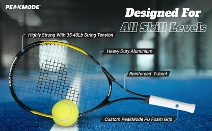 PEAKMODE Tennis Racket Set (25-inch), 3 Tennis Balls, 2 Overgrip Tapes and Foam Carry Bag