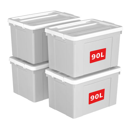 Cetomo 90L*4 Storage Boxes, Plastic Storage Box with Lids, Organizing Container with Secure Latching Buckles, Stackable, Nestable