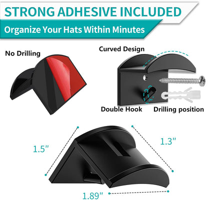 MOSTRUST Upgraded Adhesive Hat Hooks for Wall Mount with Screws(10-Pack), Hat Rack Special for Baseball Caps