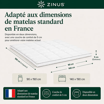 Zinus Mattress Topper, Polyester, White, 190 x 140 cm