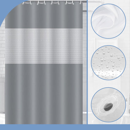PEVA Shower Curtain 180x180cm,Heavy Duty Plastic Grey Spliced Weighted Shower Curtains Mould Proof Resistant Waterproof Bath Curtain with 3 Magnets