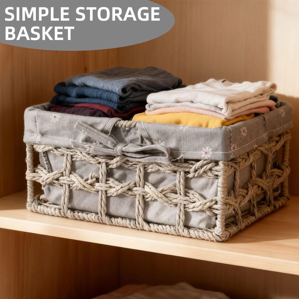 KiKiHong 3Pcs Storage Baskets,Woven Basket Boho Woven Paper Rope Organizers
