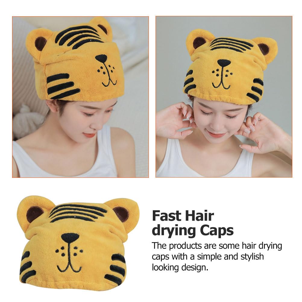 FOMIYES Cartoon Animal Dry Hair Hat for Women and Kids Microfiber Hair Drying Cap Soft Coral Fleece Quick Absorbent Shower Towel Wrap Elastic Fit