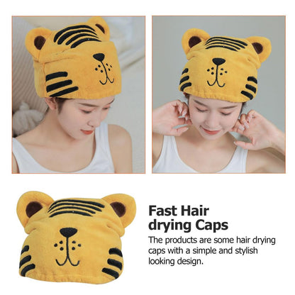FOMIYES Cartoon Animal Dry Hair Hat for Women and Kids Microfiber Hair Drying Cap Soft Coral Fleece Quick Absorbent Shower Towel Wrap Elastic Fit