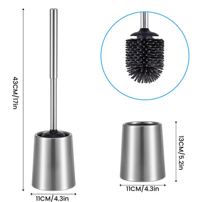Smartbin Stainless Steel Toilet Brush and Holder Toilet Brush Bowl Cleaning Brush Double Layer Holder Long Brush Handle High Density Silicone Head