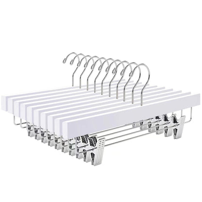 Amber Home 10pcs Wooden Trousers Hangers, Wood Skirts Hangers, White