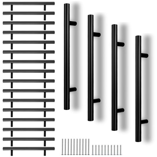 CYEER 20 Pack Black Kitchen Cupboard Handles 128mm Hole Center, Stainless Steel Matt Black Drawer Cupboard Door Handles T Bar Wardrobe Cabinet Pull