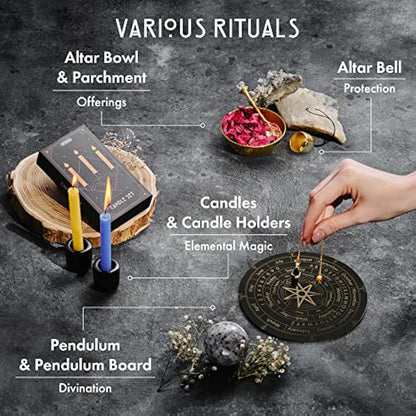 Large Witchcraft Kit 65 PCS - Witch Altar Starter Kit - Wiccan Supplies and Tools - Witchcraft Supplies Kit - Witch Set for Beginners Witchcraft Kit for Beginners - Witch Starter Kit Spell Kit
