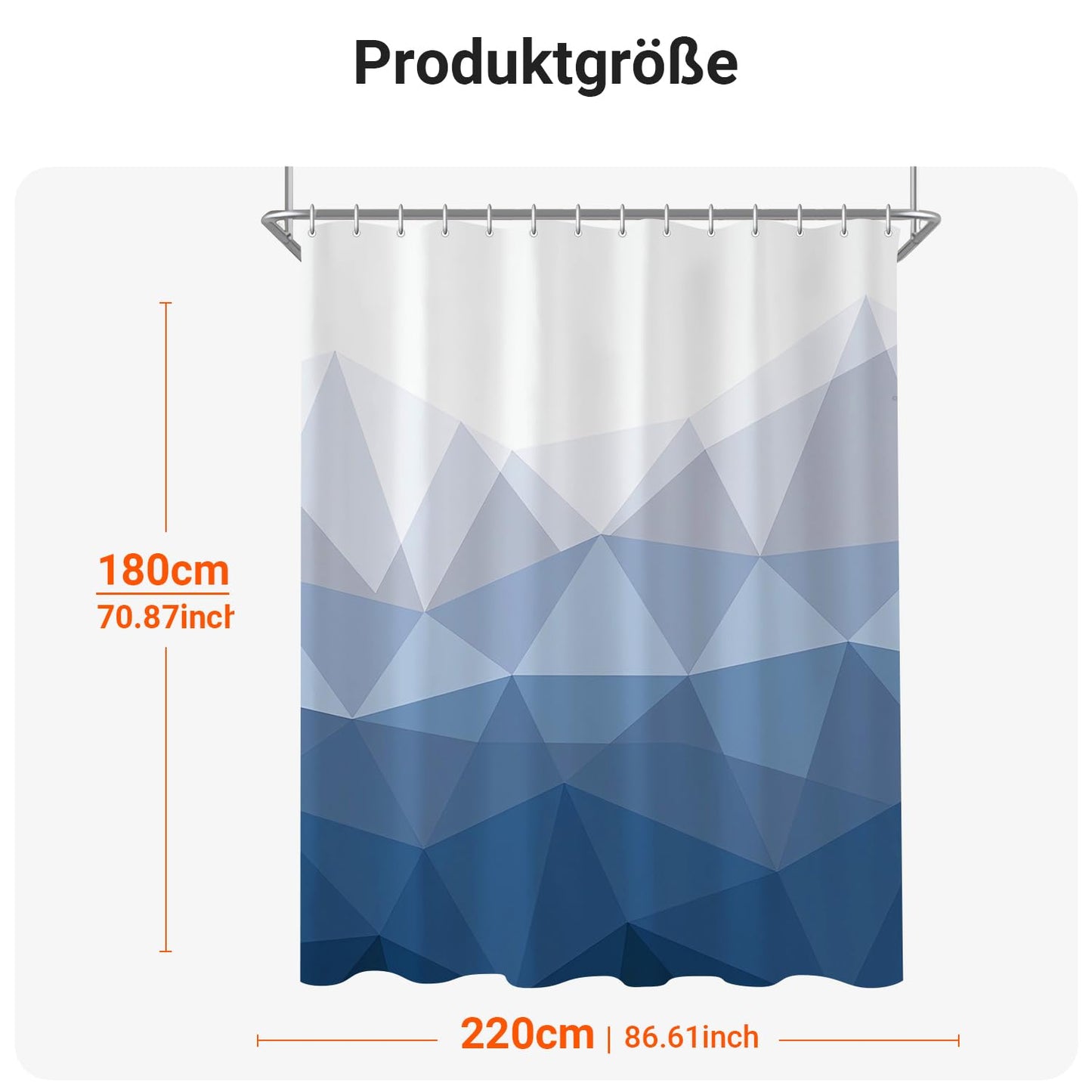 Lerores Shower Curtain, 220 x 180 cm, Geometric Gradient, Weighted Hem, Anti-Mould, Water-Repellent