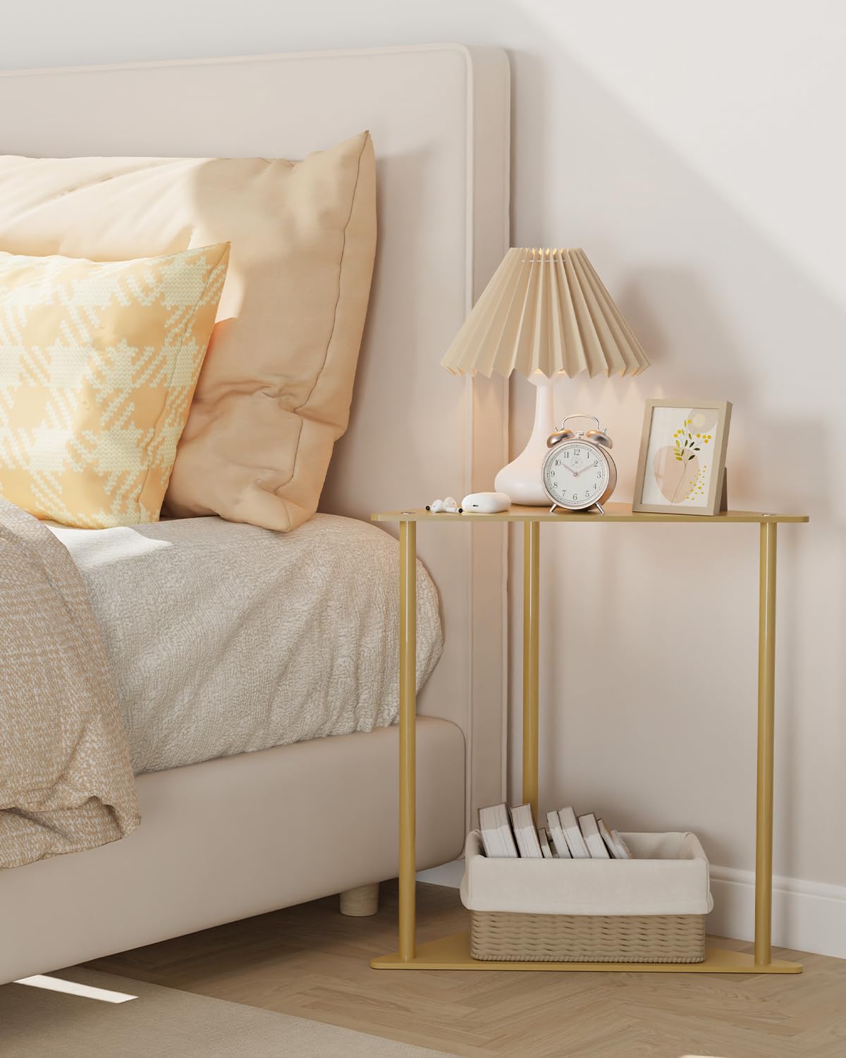 Yawinhe Triangle Metal Side Table,2-Tier Small Corner Table,Golden,1 Pack