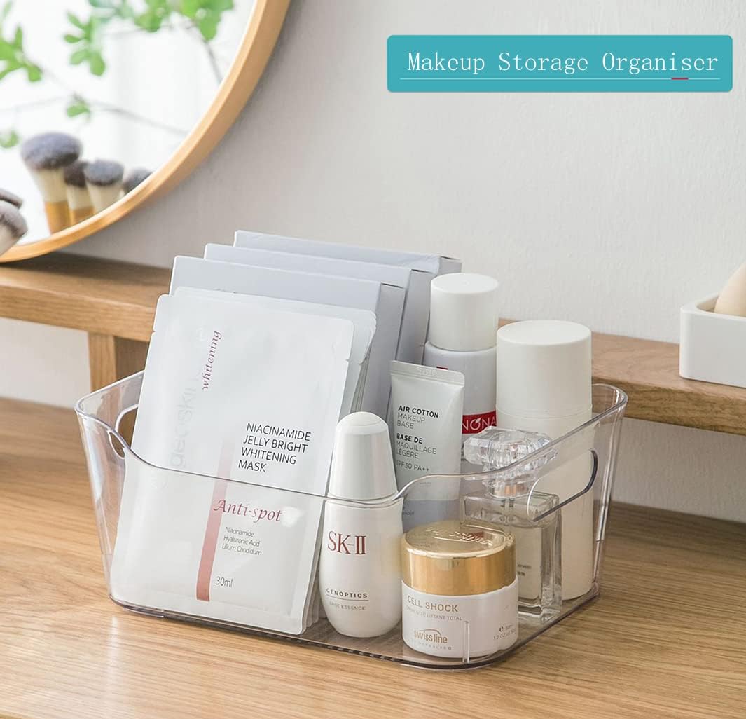 Grace Store 4PCS Storage Organisers Clear Plastic Bathroom Organiser Versatile Kitchen Organiser Tray for Desk, Makeup , Kitchen Pantry Cabinet