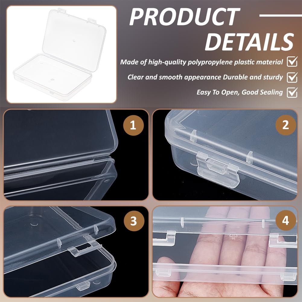 BENECREAT 5 Packs 15x11x2.6cm Rectangle Large Clear Plastic Box Containers with Double Buckles for Cards, Safety Pins