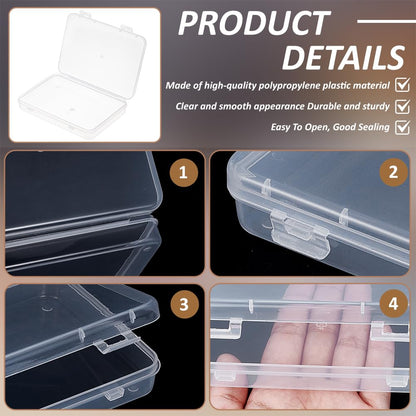 BENECREAT 5 Packs 15x11x2.6cm Rectangle Large Clear Plastic Box Containers with Double Buckles for Cards, Safety Pins