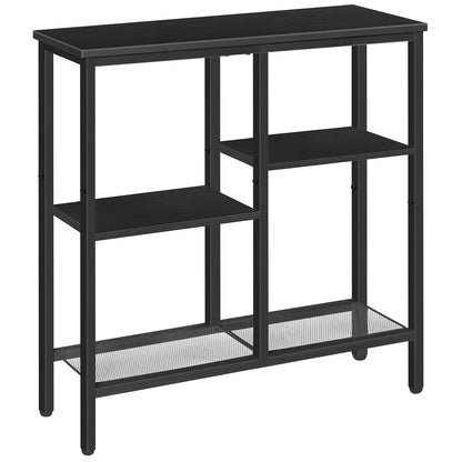 HOOBRO Console Table, Narrow Console Table, Slim Sofa Table with 4-Tier Storage Shelves, Industrial Hallway Table with Metal Mesh Shelf, for Hallway