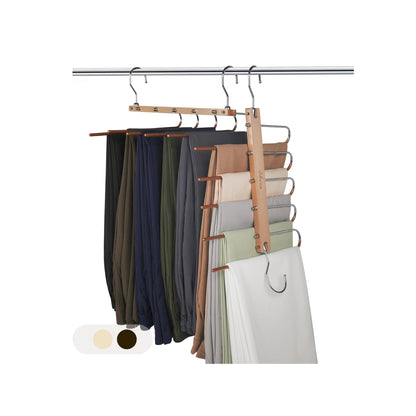 Elvora 5-Tier Beechwood Trouser Hangers – Space Saving Multi-Layer Pants Hanger for Trousers, Jeans, Skirts & Scarves