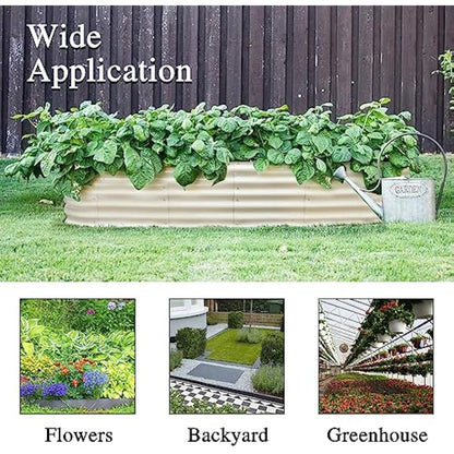 Byhagern Raised Garden Beds Outdoor, Anti-Rust Coating Planter Box with Safety Edging, Raised Garden Beds for Vegetables, Flowers, Herbs (Beige)……