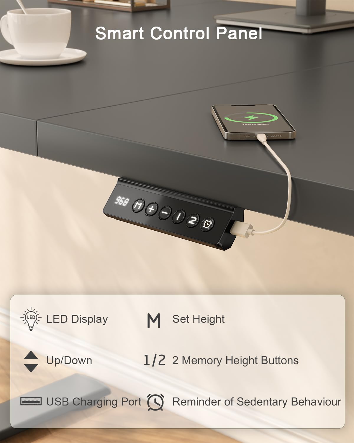 JUMMICO 120x60cm Electric Standing Desk with USB Charging Height Adjustable Desk with Sedentary Reminder Stand Up Desk with Splice Board for Home