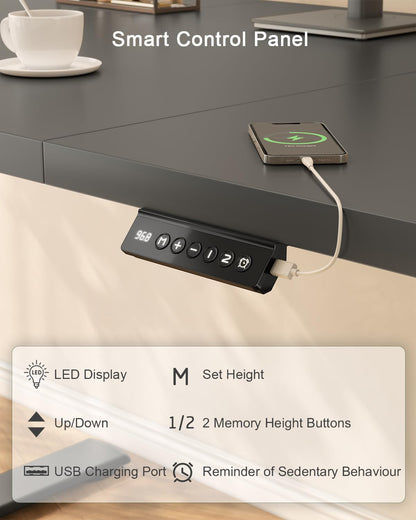 JUMMICO 120x60cm Electric Standing Desk with USB Charging Height Adjustable Desk with Sedentary Reminder Stand Up Desk with Splice Board for Home
