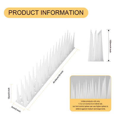 OFFO Bird Spikes High for Anti Pigeons Spikes to Keep Bird or Animals Away, Fence Spikes of Bird Deterrent Covers 12m, Height 10cm,Frosted Clear