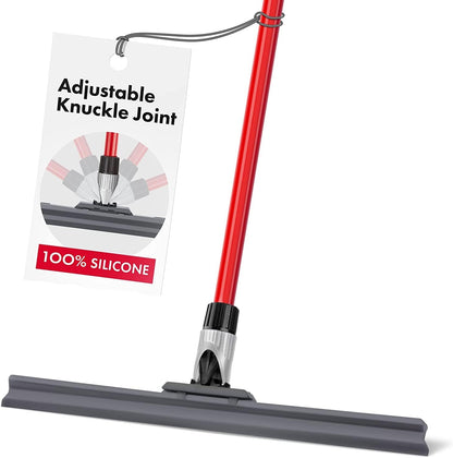 Heavy Duty Concrete Tile Floor Squeegee Silicone Squeegee Broom Floor Scrubber Large Single Rubber Lip Aluminum Long Handle 360° Swivel Garage Shower