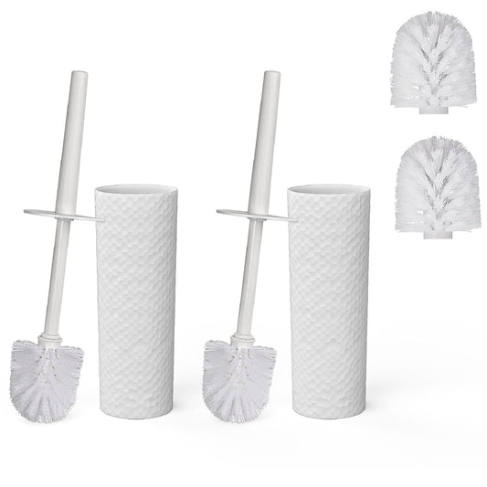 Toilet Brush & Holder - 2 PCS Plastic Toilet Brush Set - White Toilet Cleaner Brush with 4 Brush Head Replacement - Loo Brush & Holder - Keep Your