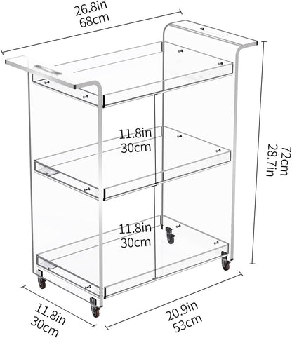 solaround Acrylic Bar Cart, Drink Trolley, Clear, 53 x 30 x 72 cm