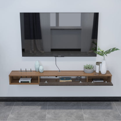 Pmnianhua Floating TV Unit, 71'' Wall Mounted TV Cabinet, Floating Shelves with 2 Doors