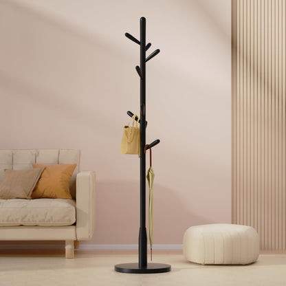 Awatiwa Solid Wood Round Base Coat Rack, Free Standing Hall Coat Tree with 8 Hooks（+2 spare for Coats, Hats, Bags, Purses, for Entryway, Hallway