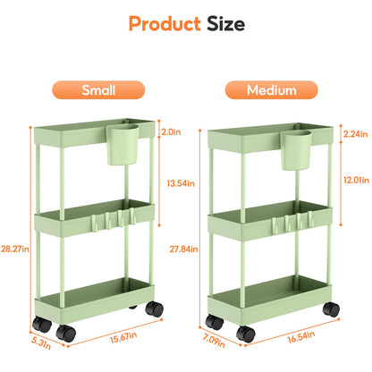Shrivee 2 Extra Narrow Kitchen Trolley on Wheels 3 Levels Mobile Lightweight Carts Organizer for Toys (Green)