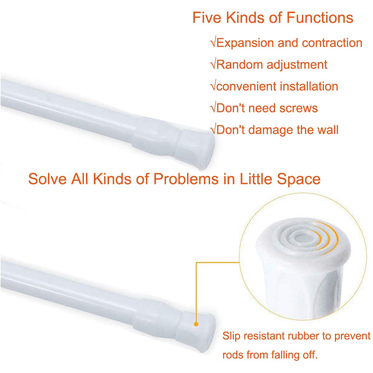 2 Pack Small Tension Rods 12 in to 20 Curtain Rods Window Rods in Extendable Width Spring Cupboard Bars for Kitchen Utensils, Closet, and Cabinet