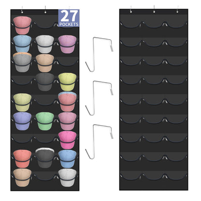 clbutge Baseball Cap Organizer, 27 Pocket Over The Door Hat Rack, Clear PVC Pockets, Fitted Hat Storage, Wall Mount Bag, Hat Holder Hanger