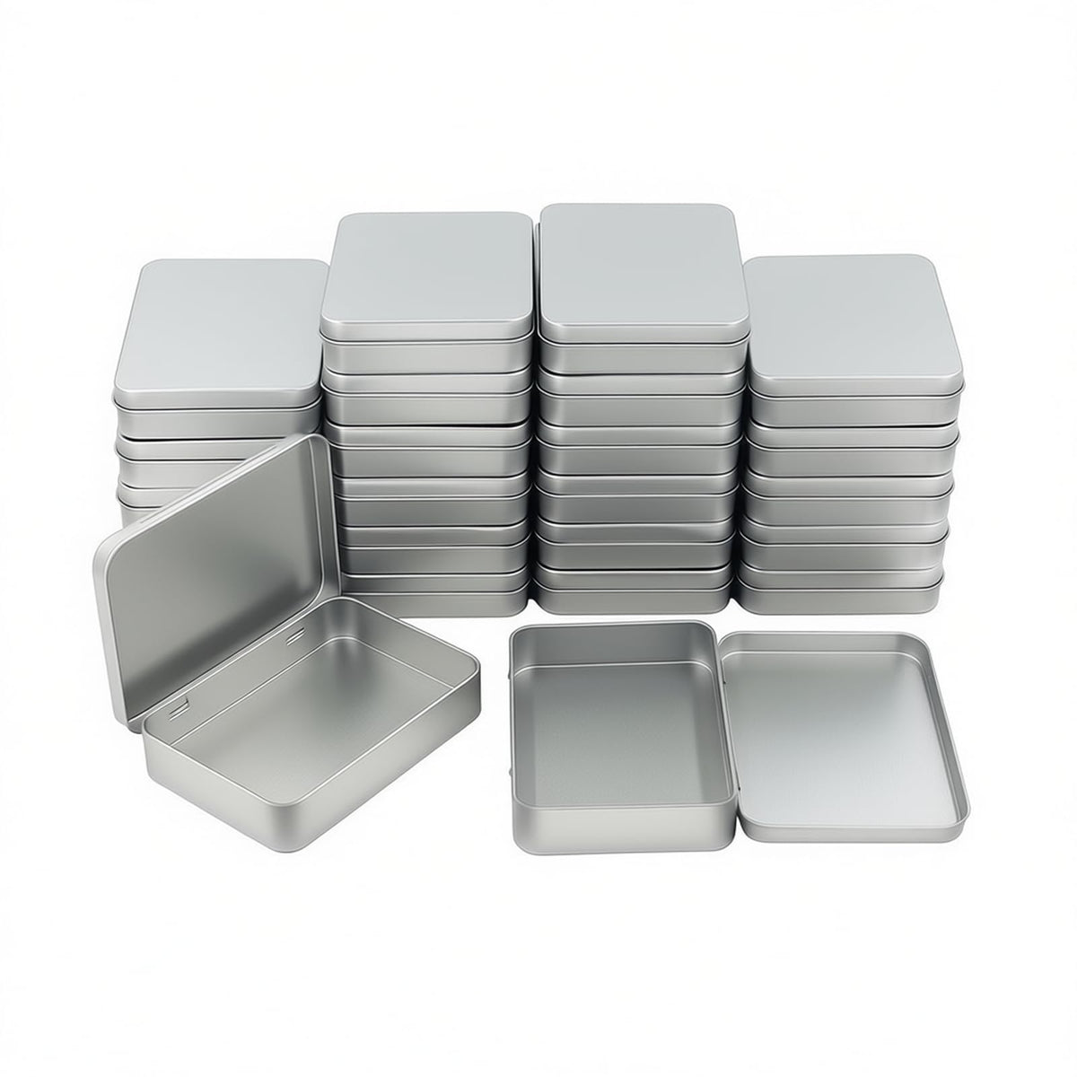 Goodma 24 Pieces Rectangular Metal Hinged Tins, Silver, 11.5 x 8.5 x 2.2 cm