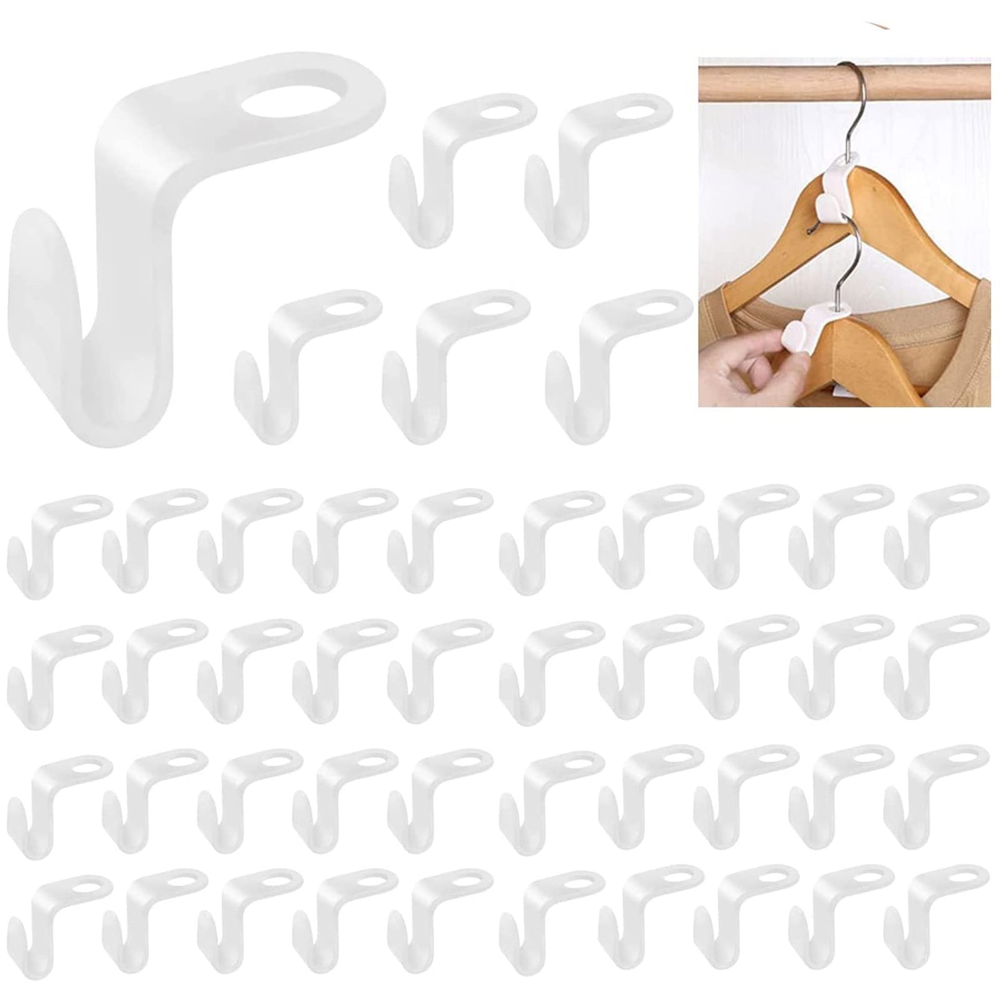 60 Pcs Hanger Connector Hooks, Space Saving Cascading Hanger Hooks,White